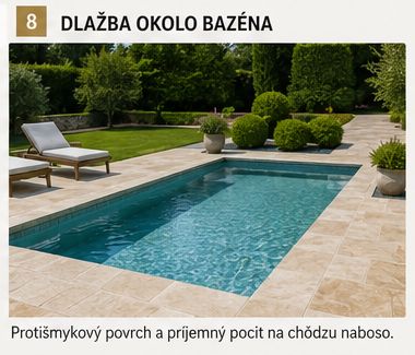 Kamenná dlažba okolo bazéna s protišmykovým povrchom
